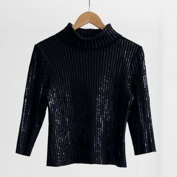 St. John Sweaters - St. John Evening | Vintage Turtleneck Sequin Black Top
